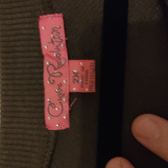 Curve Revolution Rue 21 Y2K Smiley Face Decal Sweater Dark Green Army Green - Picture 6 of 6